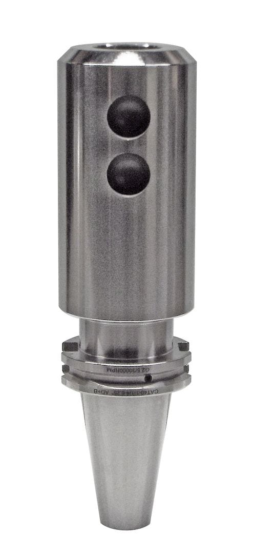 Precision industrial machine tool part made of stainless steel, featuring a cylindrical shape with dual black buttons, used for high-precision manufacturing applications.