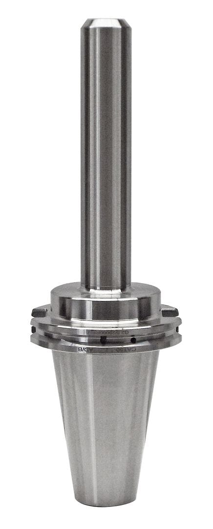 High precision CNC machine tool holder, metallic component for industrial machining operations, durable and corrosion-resistant tool holder for manufacturing applications.