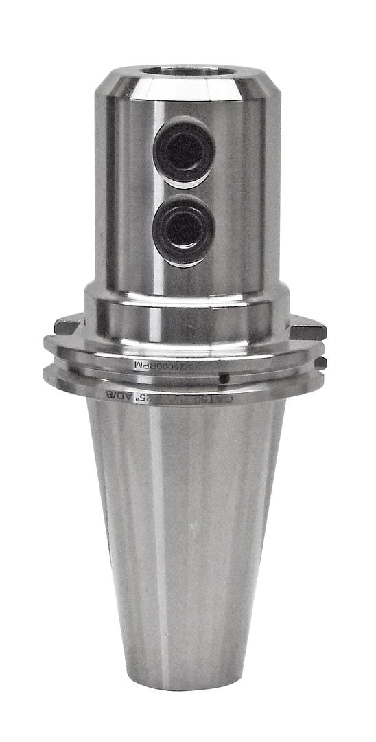 Replaceable CNC machine tool holder with dual clamping ports, precision metalworking equipment component for industrial manufacturing.