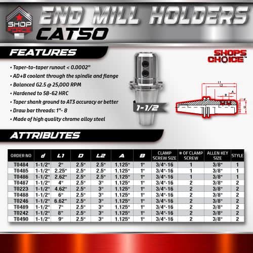 Tapered end mill holders for precision machining, featuring high-quality chrome alloy steel, balanced G2.5 at 25,000 RPM, and compatibility with CAT50 tooling standards for improved durability and performance.