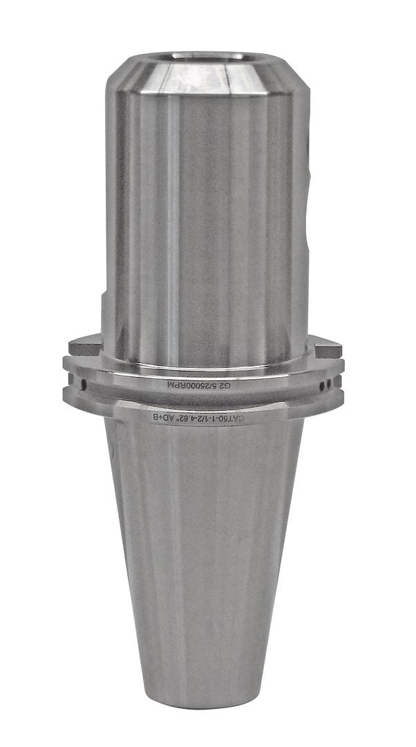 Precision CNC machine tool holder in polished metal, designed for high-performance industrial machining and manufacturing applications.