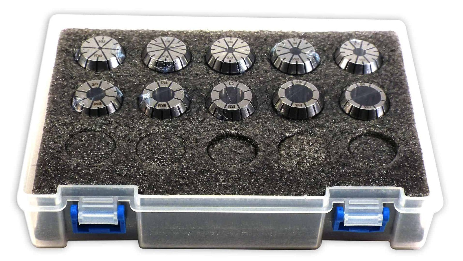 Precision metal dial knobs set in foam packaging for electronic prototypes.