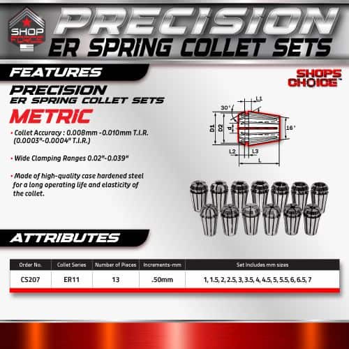 Precision ER Spring Collet Sets for machining and manufacturing, featuring high accuracy, wide clamping range, and durable hardened steel construction for long-lasting performance.