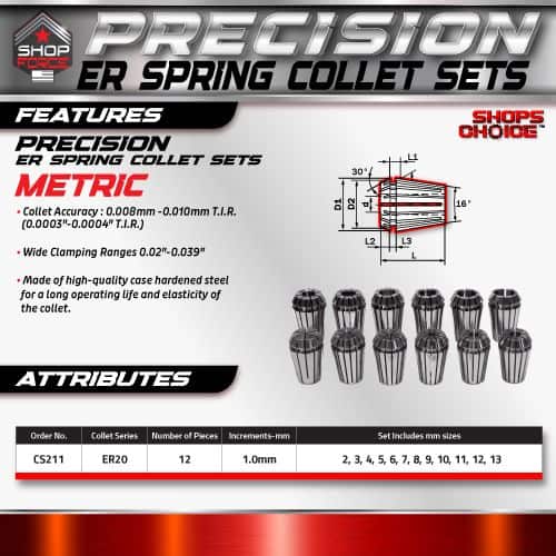 ER Spring Collet Sets for Precision Machining, High-Quality Steel, Wide Clamping Range, Accurate Tolerance, Durable and Reliable Tool Accessories.