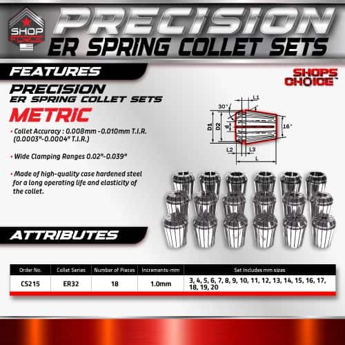 Precision ER spring collet sets for high accuracy and durability, featuring precision-engineered design with high-quality hardened steel, ideal for precise machining, tooling, and industrial applications.