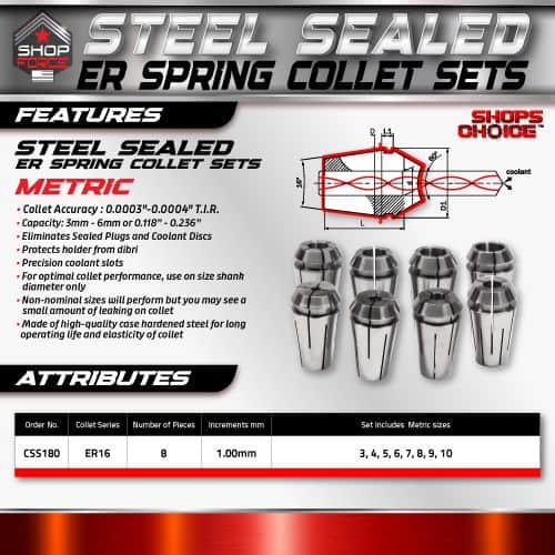 ER Spring Collet Sets for accurate machining, made of durable high-quality steel, compatible with various size shafts, ideal for industrial and machining applications.