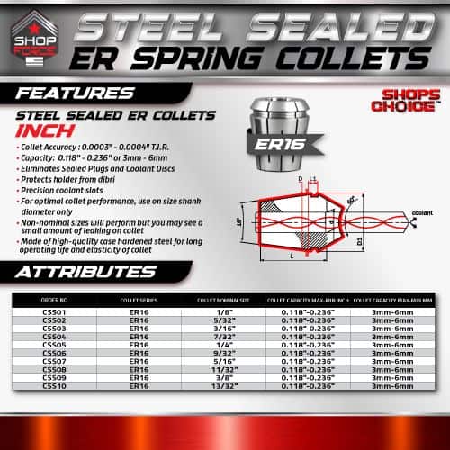 Steel Sealed ER Spring Collets for precise and reliable machining applications, featuring high performance, durability, and compatibility with various tool sizes for optimal cutting and holding.