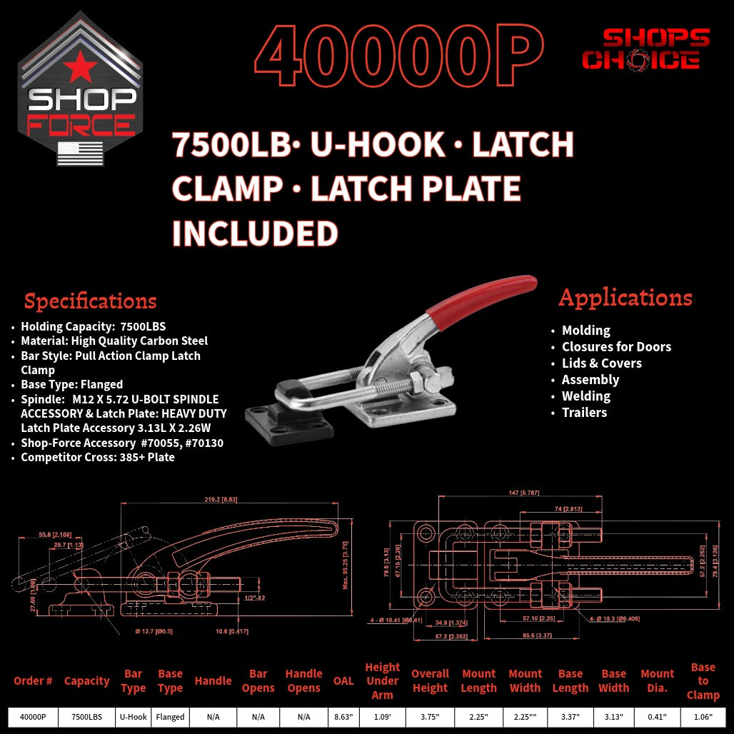 7500LB LATCH CLAMP - PLATE INCLUDED - 40000P - Shop-Force
