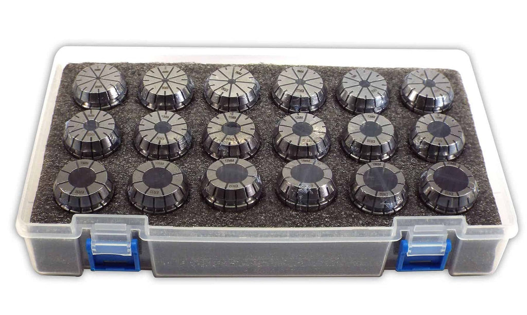 Precision metal lathe chuck jaws assortment in compact storage case for machining and toolmaking.