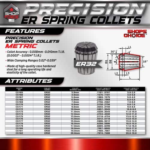 ER32 precision ER spring collets for machine tools, high accuracy, wide clamping range, made of hardened steel, durable and reliable for industrial applications.