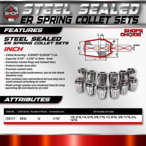 Steel Sealed ER Spring Collet Sets for precise machining and tool holding, made from high-quality hardened steel, compatible with various sizes for secure grip and long-lasting performance.