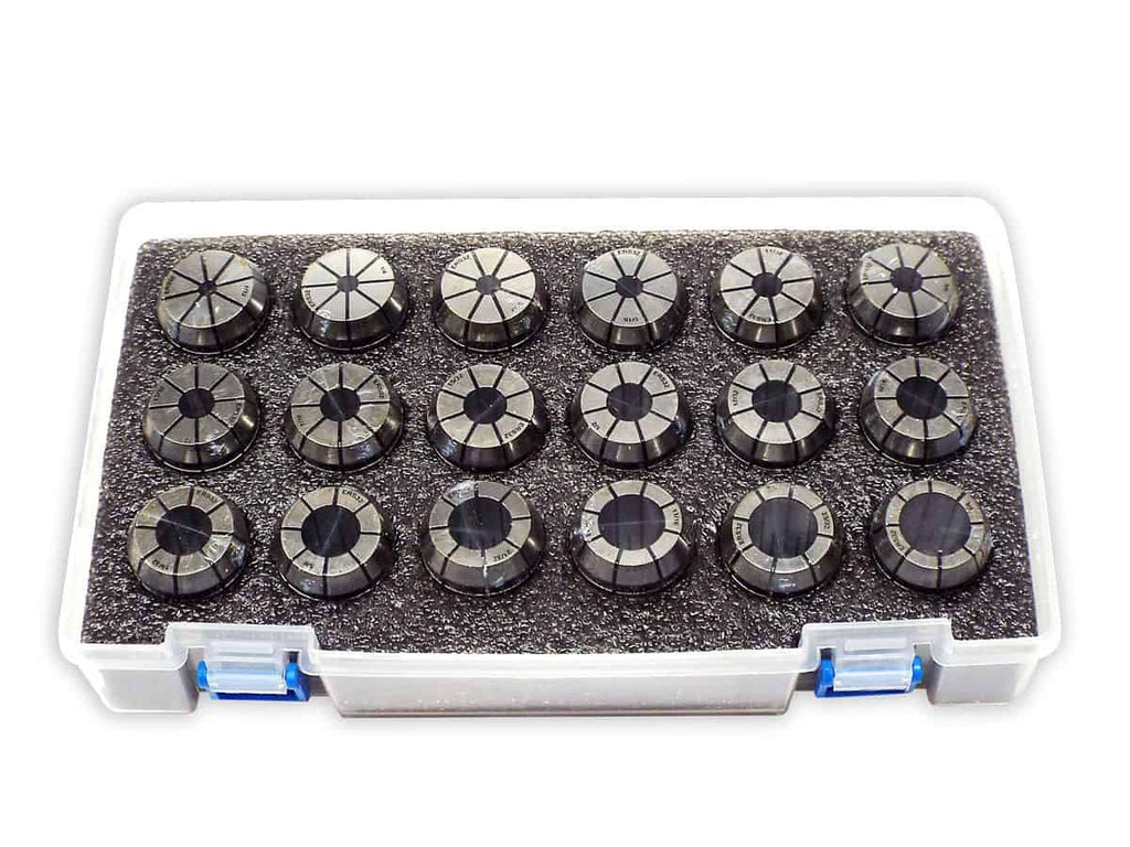 High-precision industrial tool collets set for machining and manufacturing applications. Durable metal construction with accurate clamping for CNC machines and lathes.