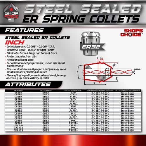 ER spring collets for precision machining and tool holders, made from high-quality steel for durability, featuring accurate sizing, coolant capability, and compatibility with various industrial applications.