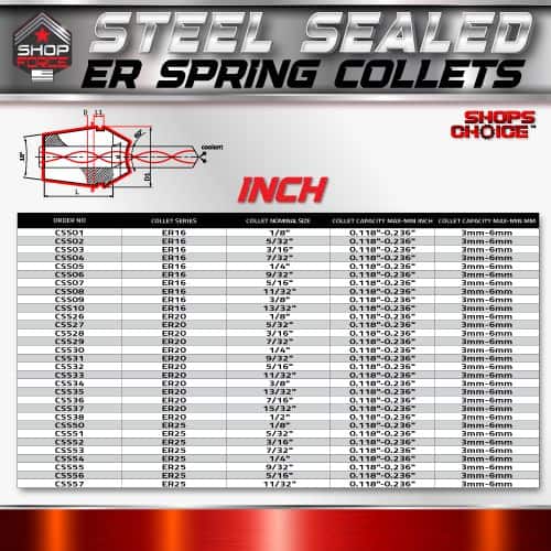 Steel sealed ER spring collets for precision machining and tool holding applications. Available in various sizes for accurate and reliable performance in industrial tool setups.
