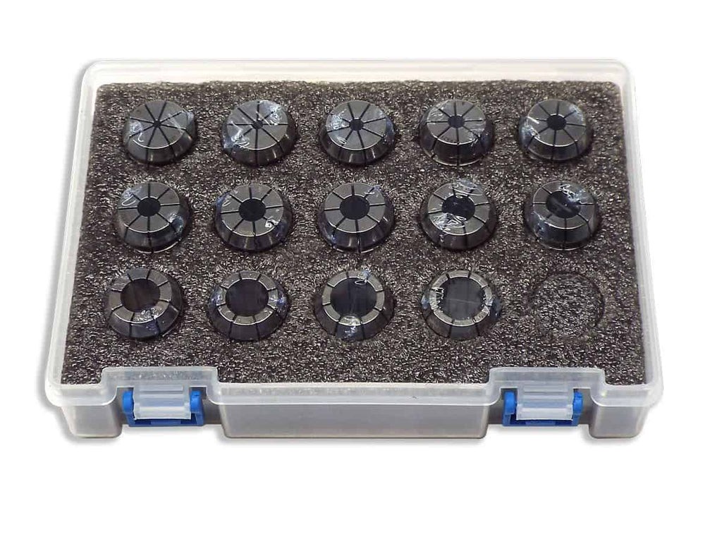 Precision dial indicator gauge set in protective plastic case for accurate measurement and calibration tools.