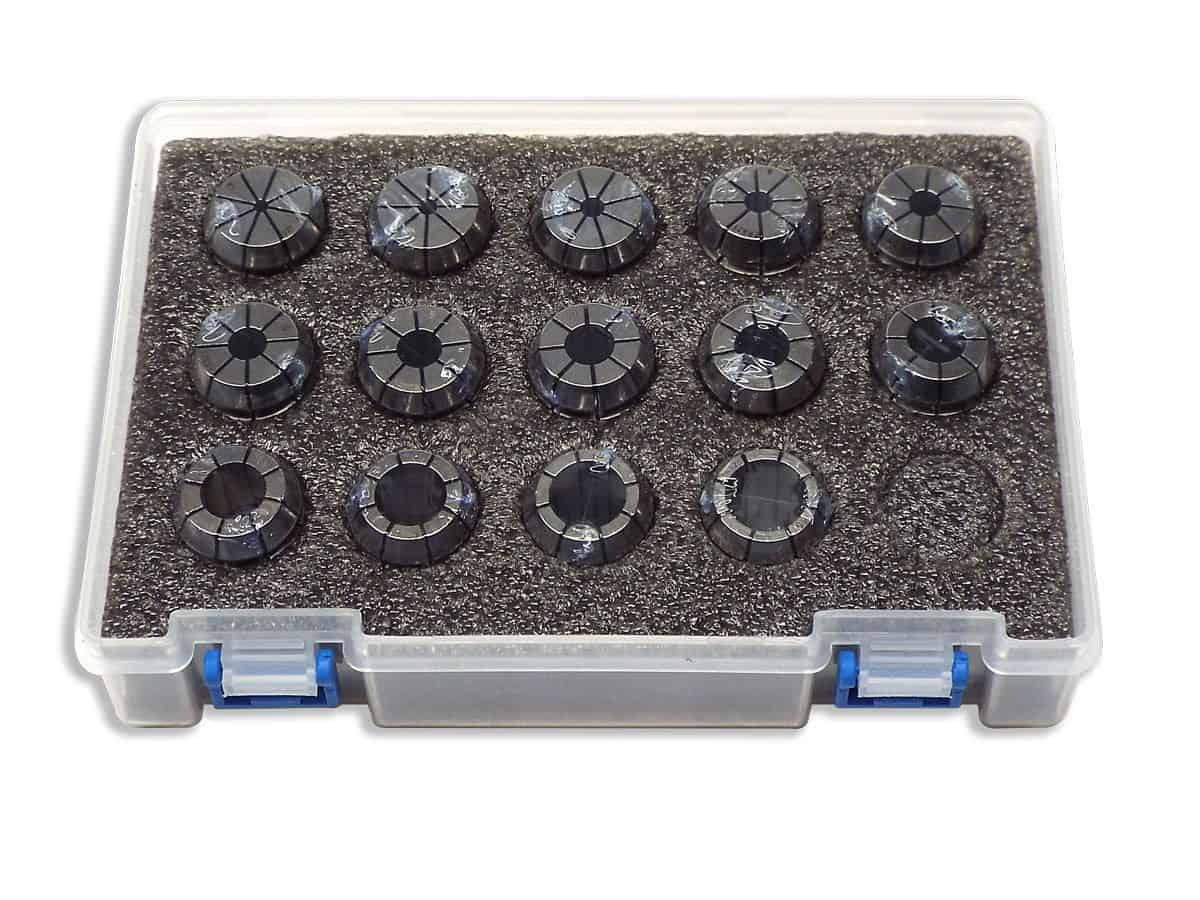 Precision dial indicator gauge set in protective plastic case for accurate measurement and calibration tools.
