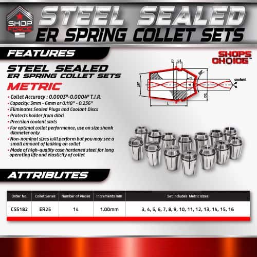 ER Spring Collet Sets steel sealed premium tool for CNC and machining applications, featuring high precision, durable steel construction, and accurate clamping for consistent performance.