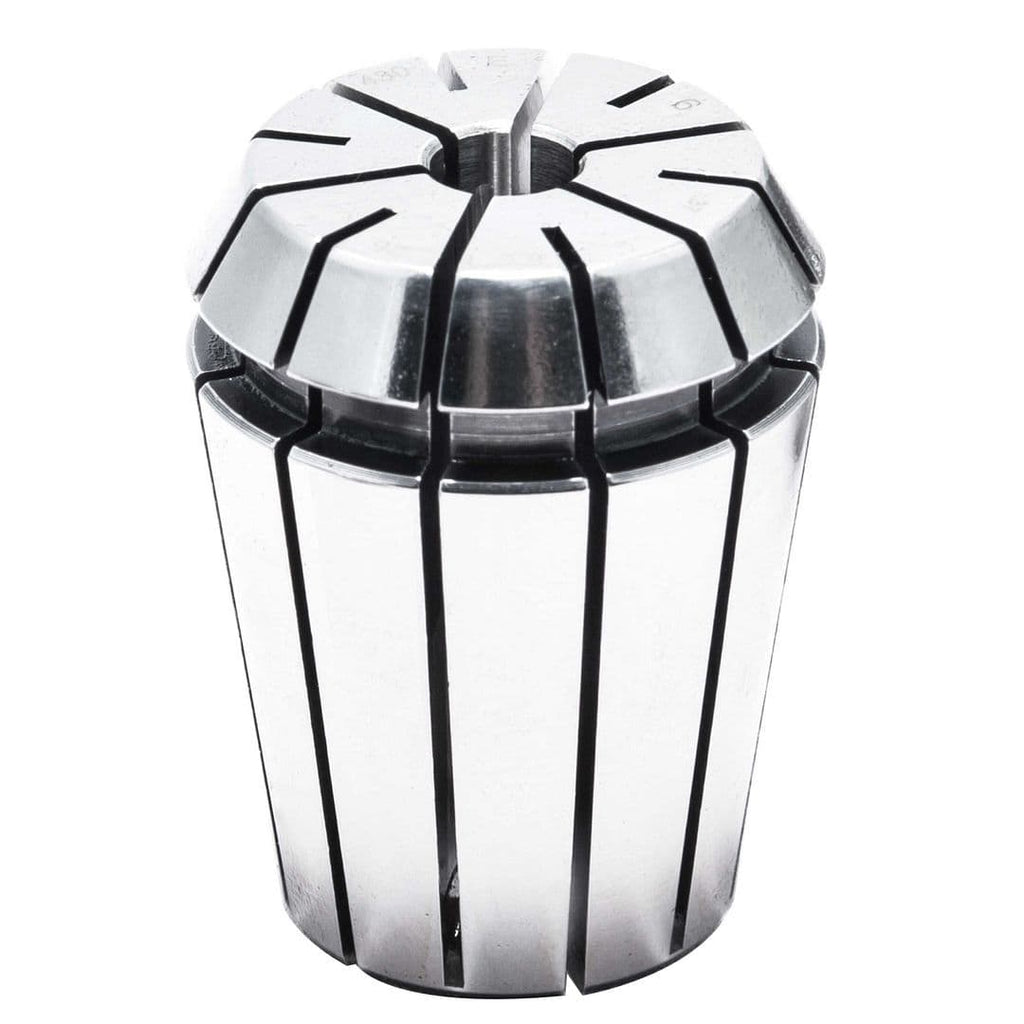 High-precision metal collet chuck used in CNC machines for secure tool holding and accurate machining. Durable industrial-grade design suitable for manufacturing and machining applications.