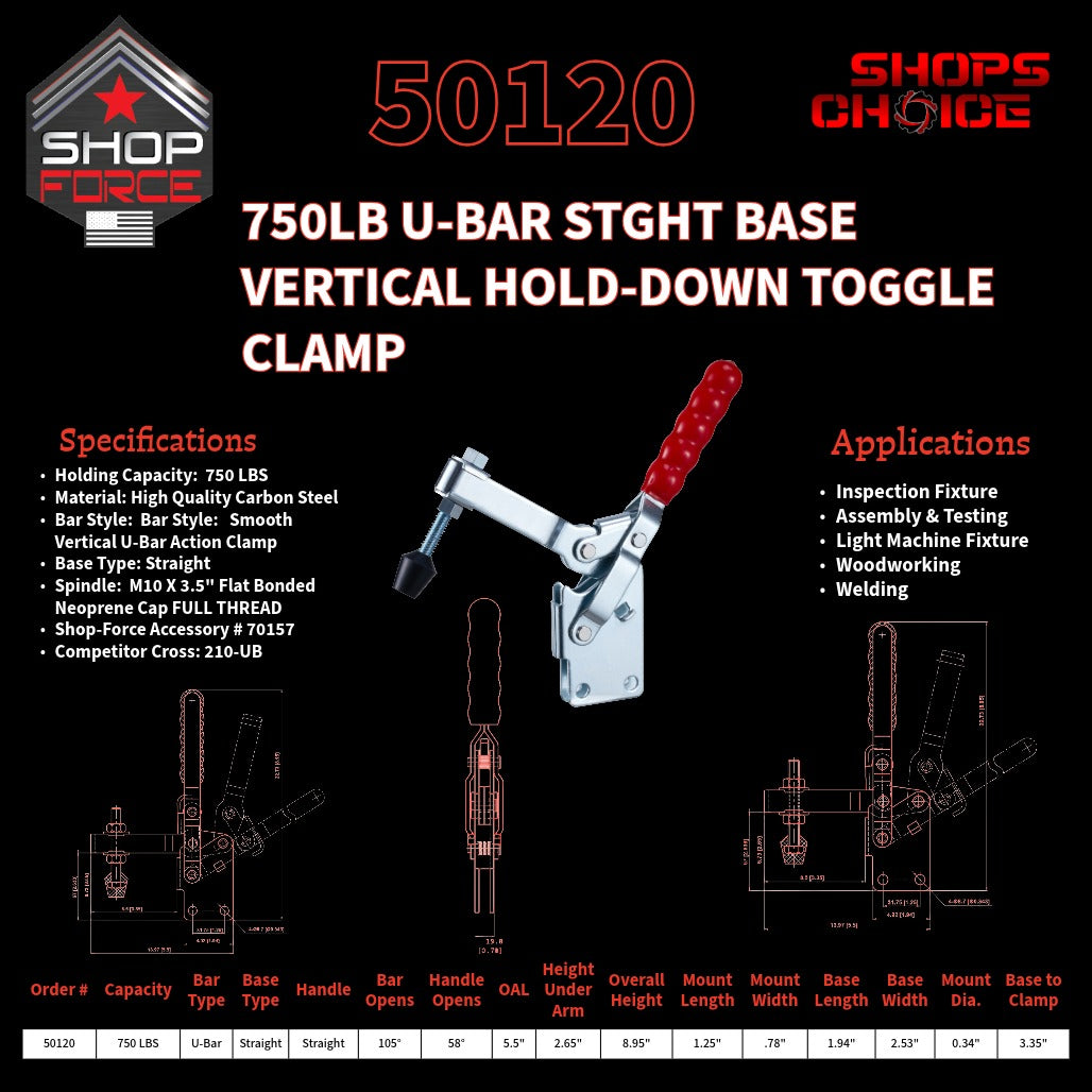 750LB U-BAR STRAIGHT BASE VERTICAL CLAMP - 50120 - Shop-Force