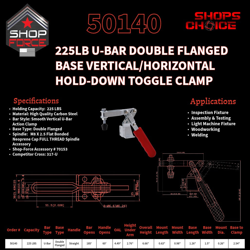 225LB U-BAR DOUBLE FLG BASE VERTICAL/HORIZONTAL CLAMP - 50140 - Shop-Force