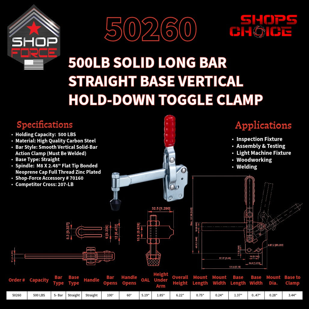 500LB SOLID BAR STRAIGHT BASE VERTICAL CLAMP - 50260 - Shop-Force