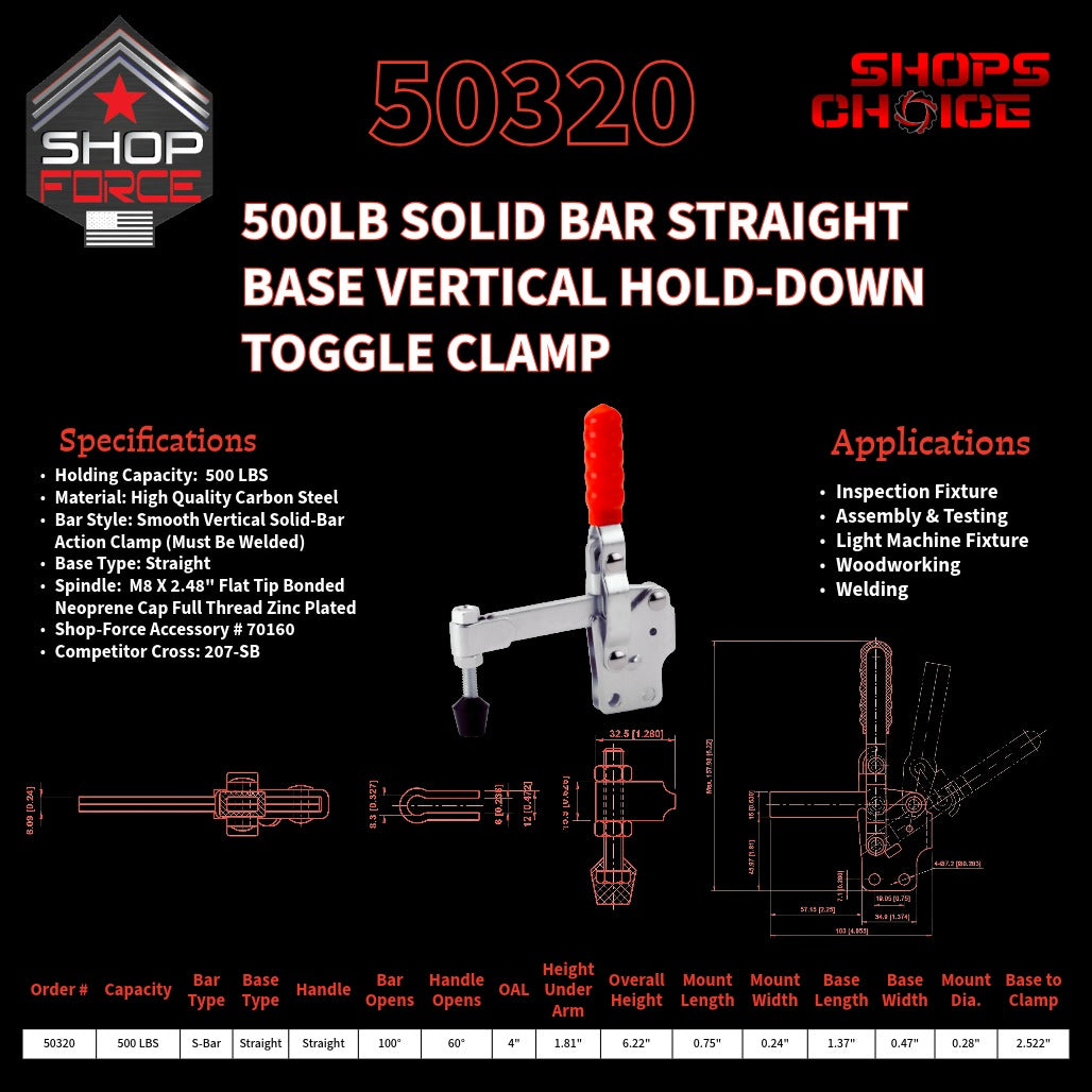 500LB SOLID BAR STRAIGHT BASE VERTICAL CLAMP - 50320 - Shop-Force