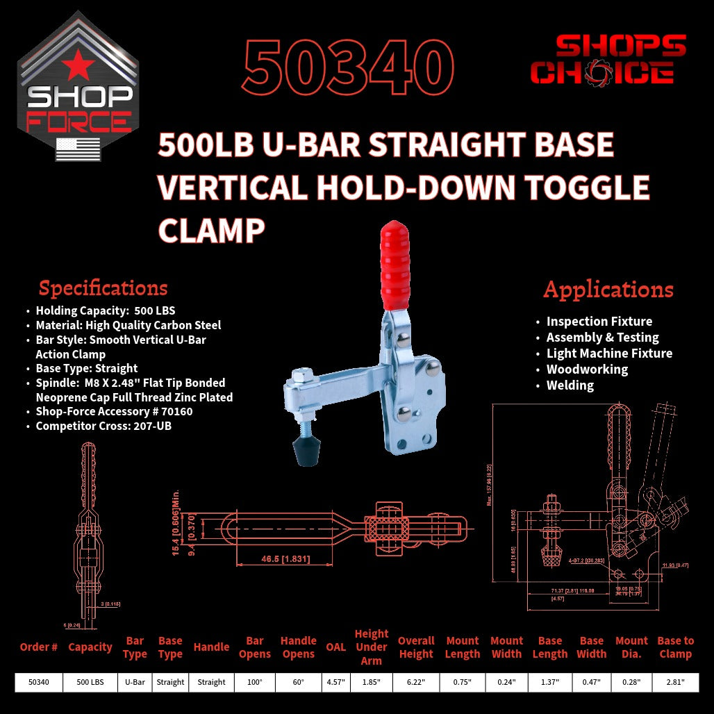 500LB U-BAR STRAIGHT BASE VERTICAL CLAMP - 50340 - Shop-Force
