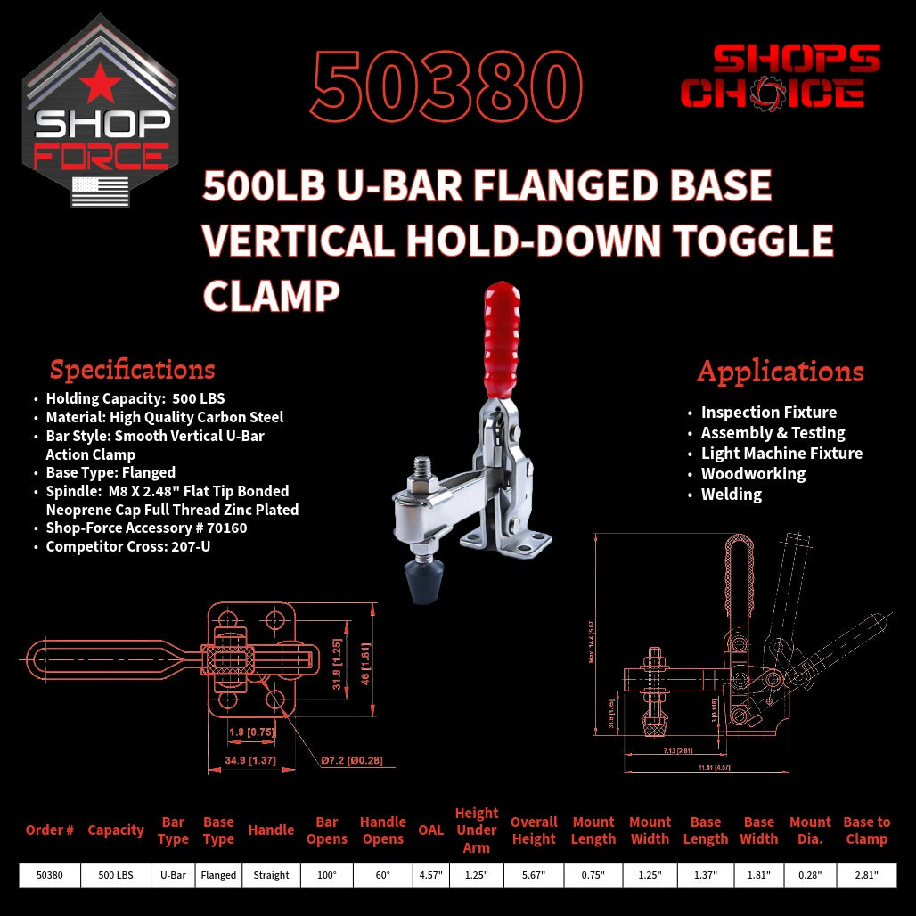 500LB U-BAR FLG BASE VERTICAL CLAMP - 50380 - Shop-Force