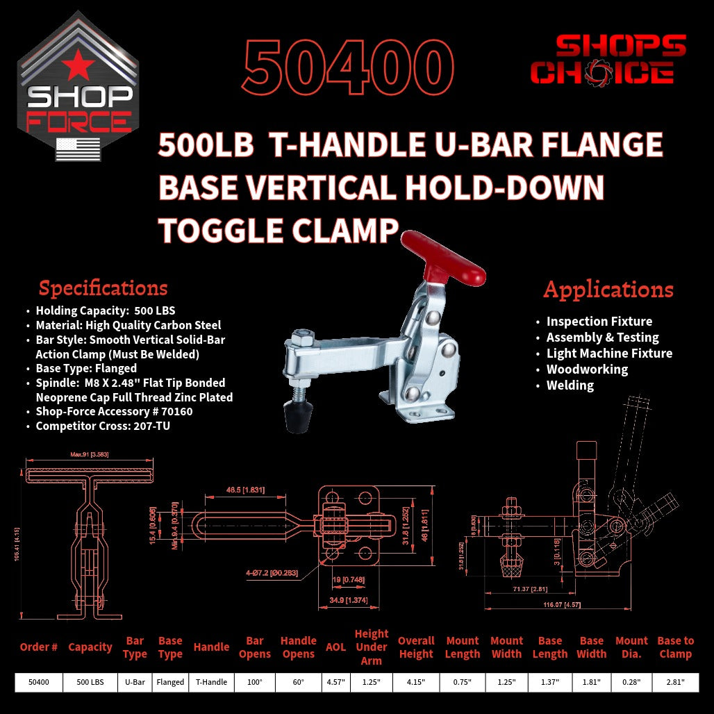 500LB U-BAR FLG BASE VERTICAL CLAMP - 50400 - Shop-Force