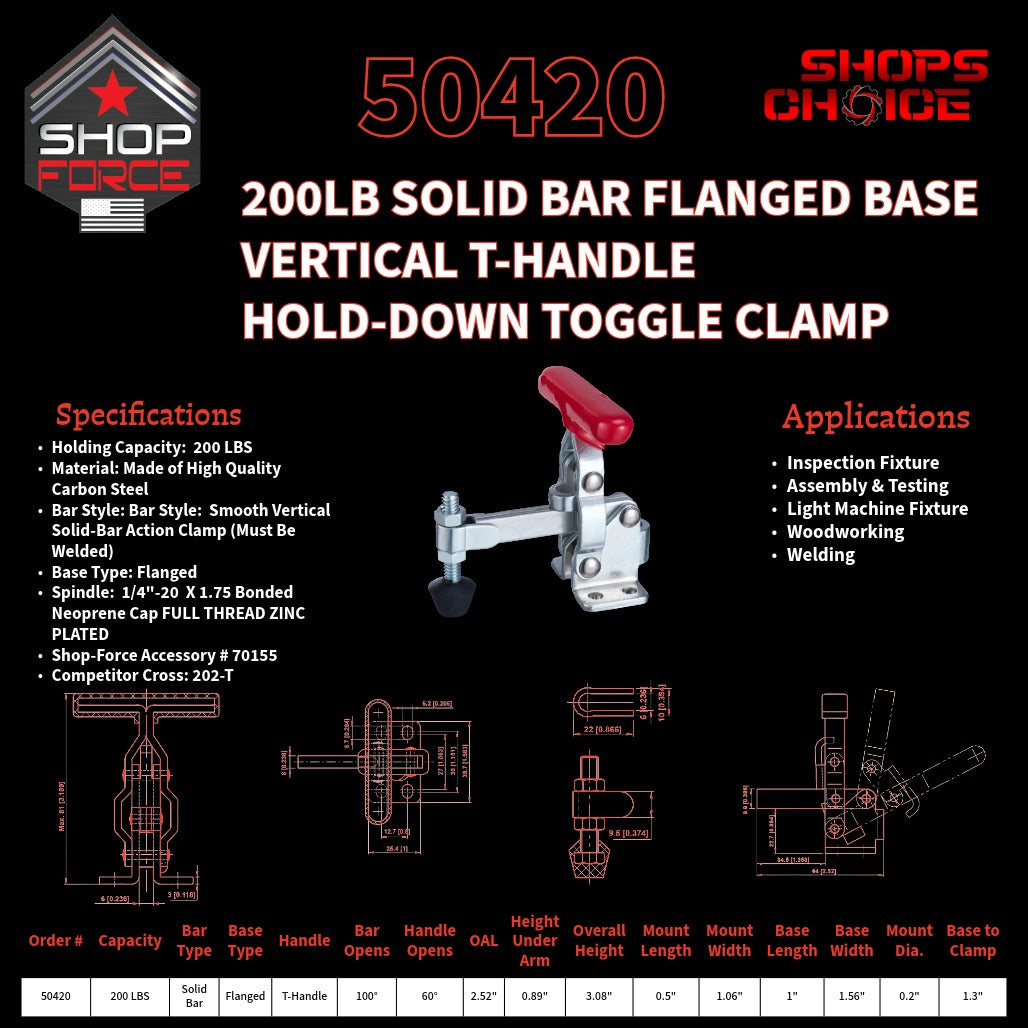 200LB SOLID BAR FLG BASE VERTICAL CLAMP - 50420 - Shop-Force
