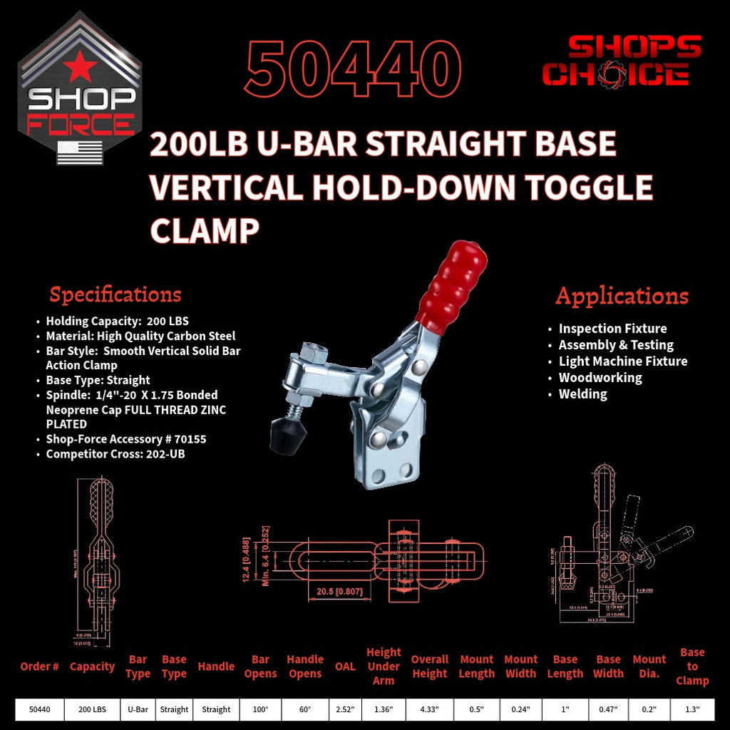 200LB U-BAR STRAIGHT BASE VERTICAL CLAMP - 50440 - Shop-Force