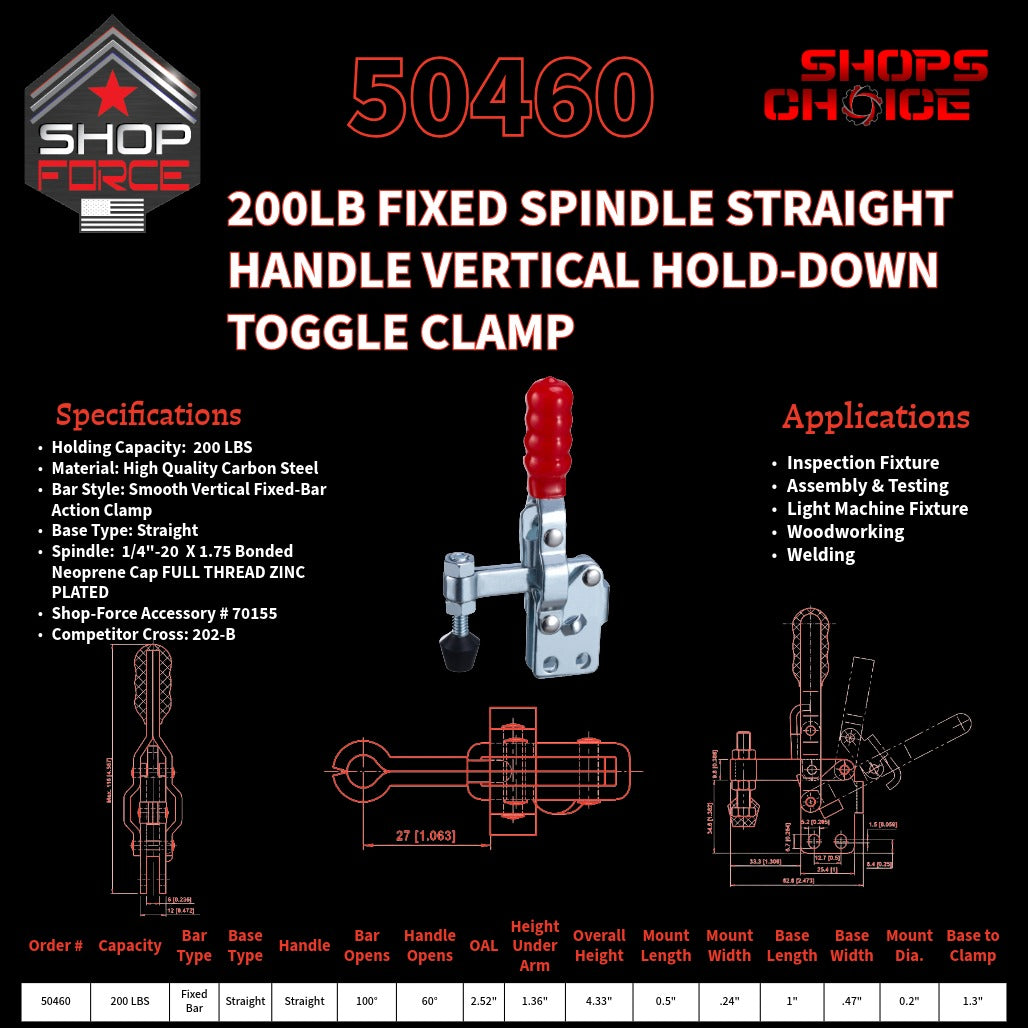 200LB FIXED SPINDLE VERTICAL CLAMP - 50460 - Shop-Force