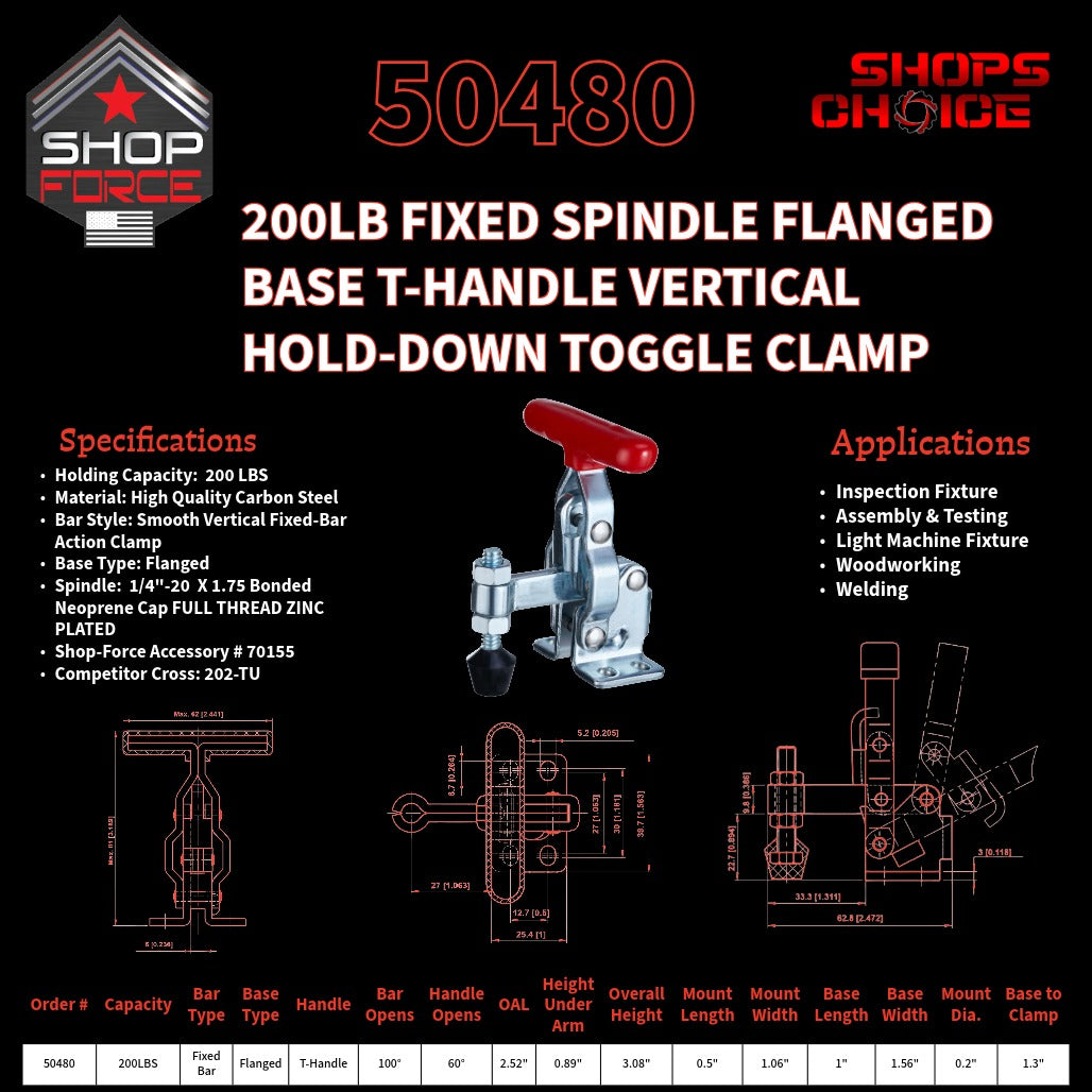 200LB FIXED SPINDLE FLG BASE VERTICAL CLAMP - 50480 - Shop-Force