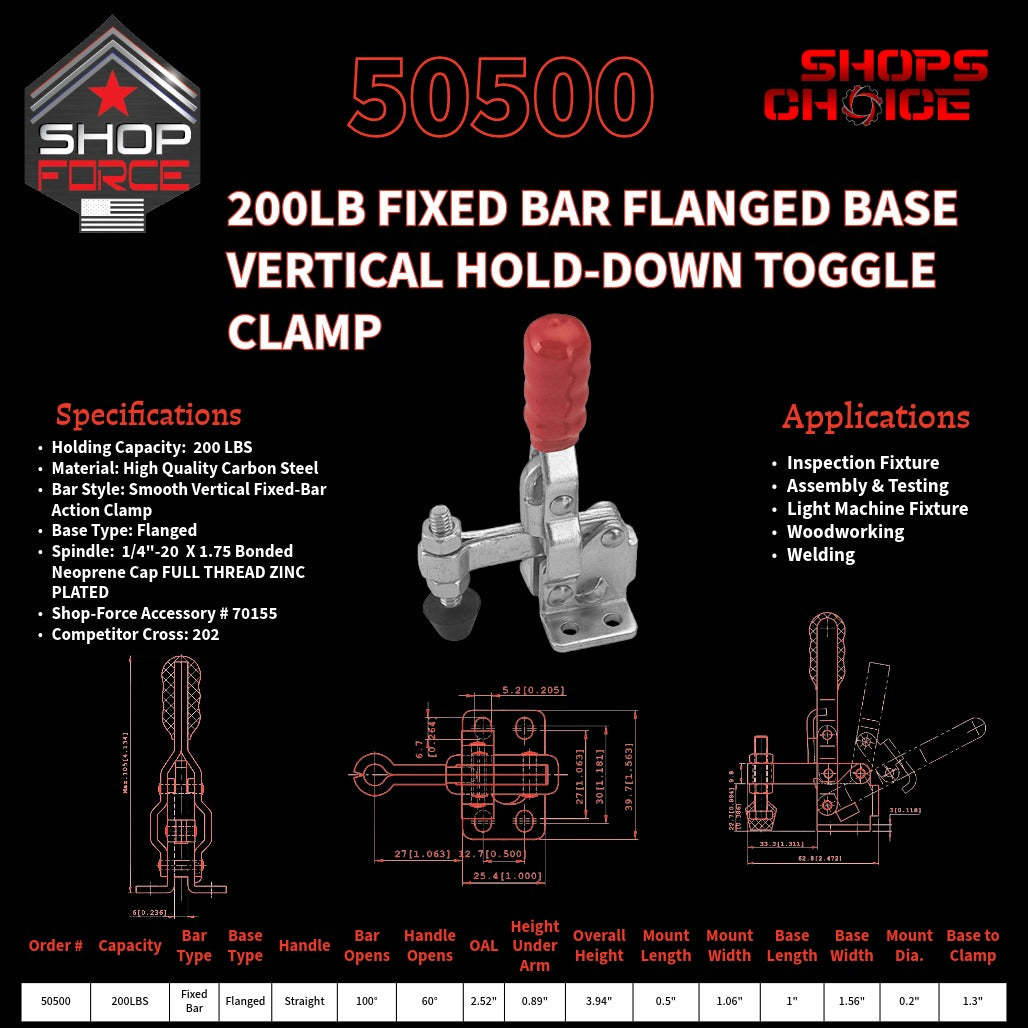 200LB FIXED SPINDLE FLG BASE VERTICAL CLAMP - 50500 - Shop-Force