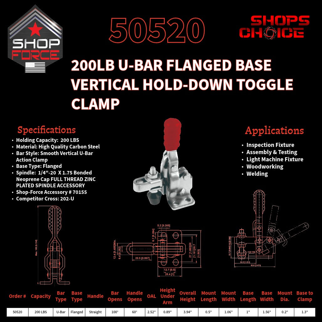200LB U-BAR FLG BASE VERTICAL CLAMP - 50520 - Shop-Force