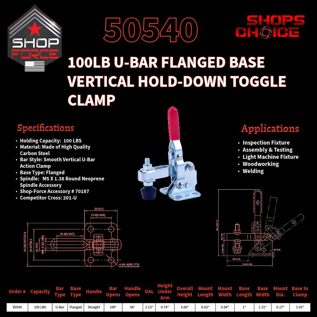 100LB U-BAR FLG BASE VERTICAL CLAMP - 50540 - Shop-Force