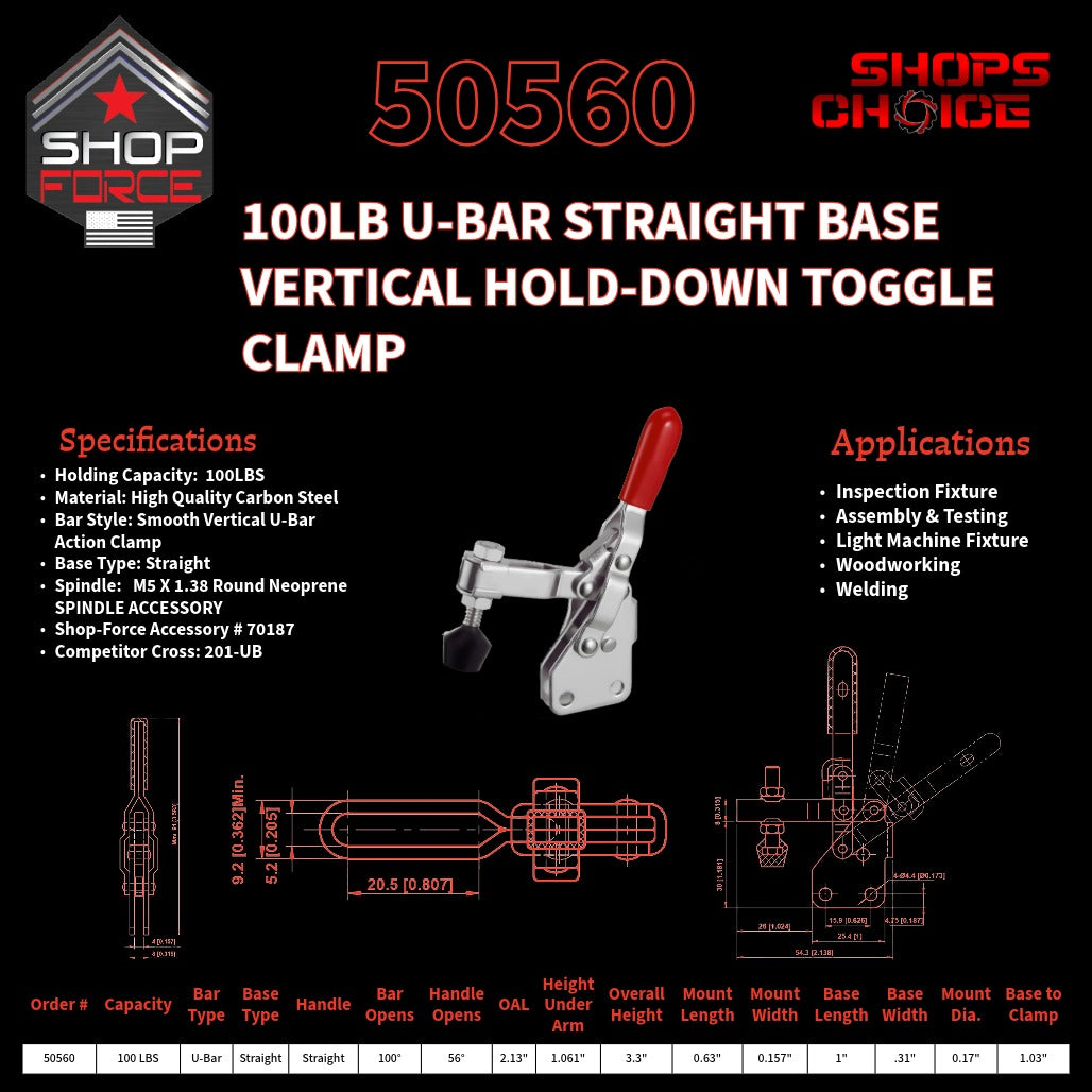 100LB U-BAR STRAIGHT BASE VERTICAL CLAMP - 50560 - Shop-Force