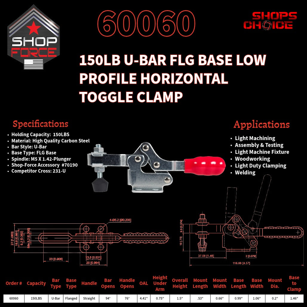 150LB U-BAR HORIZONTAL CLAMP - 60060 - Shop-Force