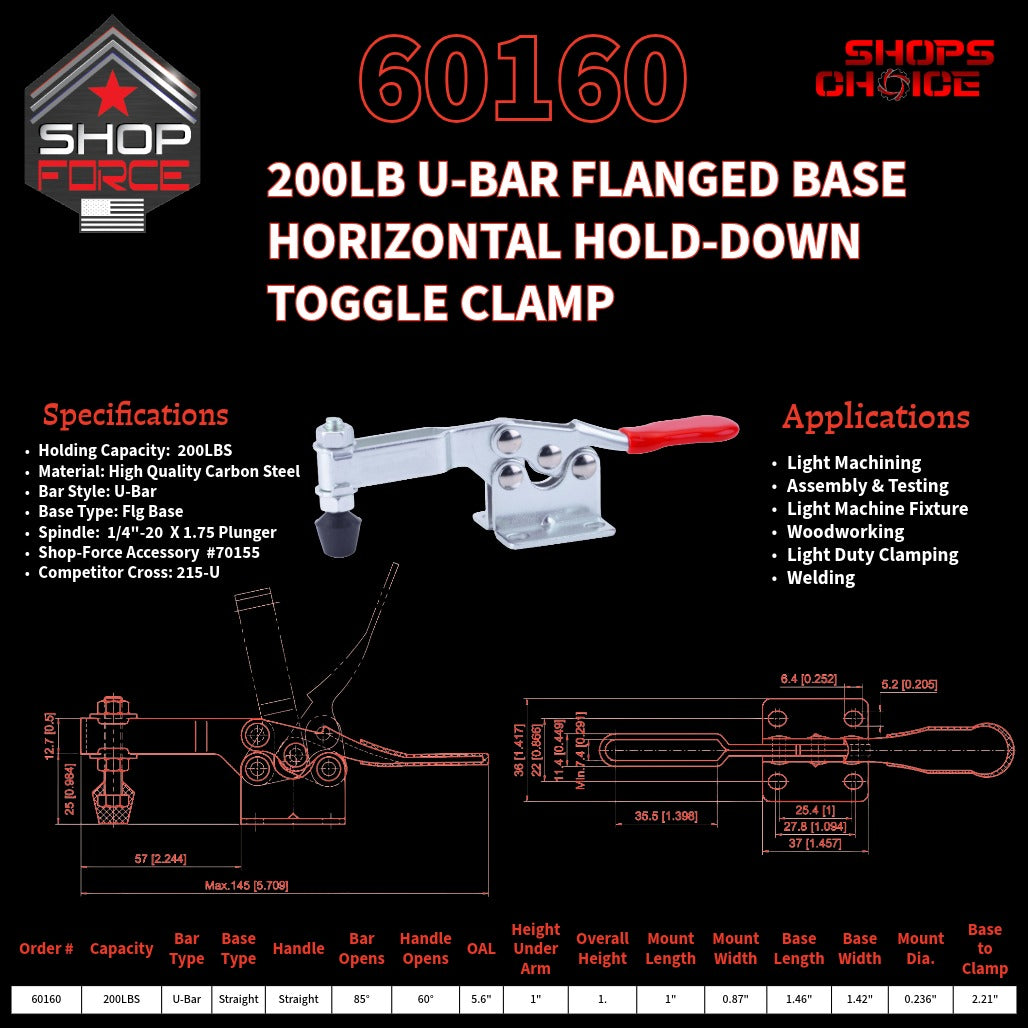 200LB U-BAR FLG BASE HORIZONTAL CLAMP - 60160 - Shop-Force