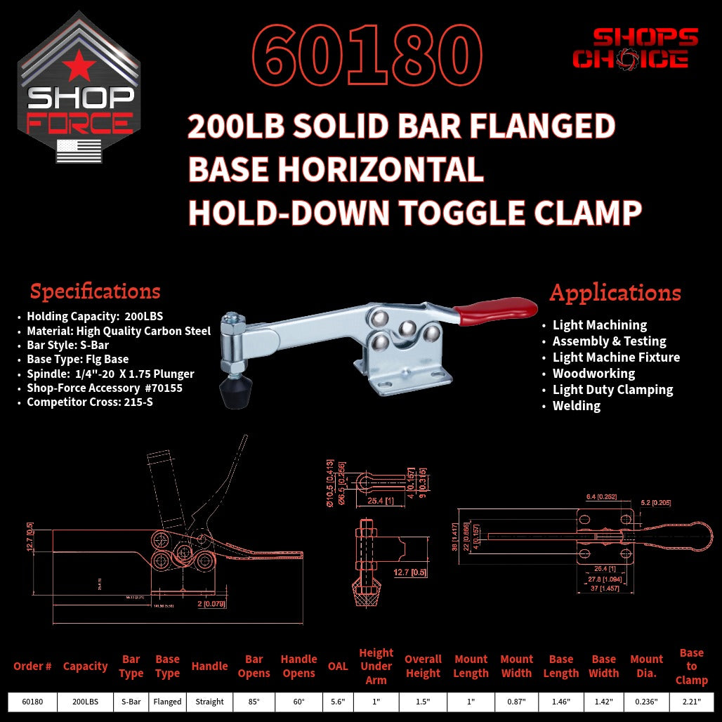 200LB SOLID BAR FLG BASE HORIZONTAL CLAMP - 60180 - Shop-Force