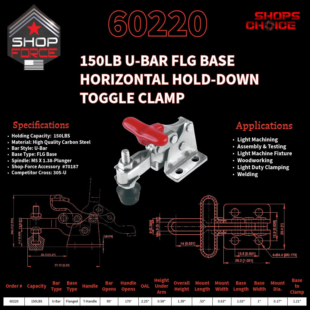 150LB U-BAR FLG BASE HORIZONTAL CLAMP - 60220 - Shop-Force