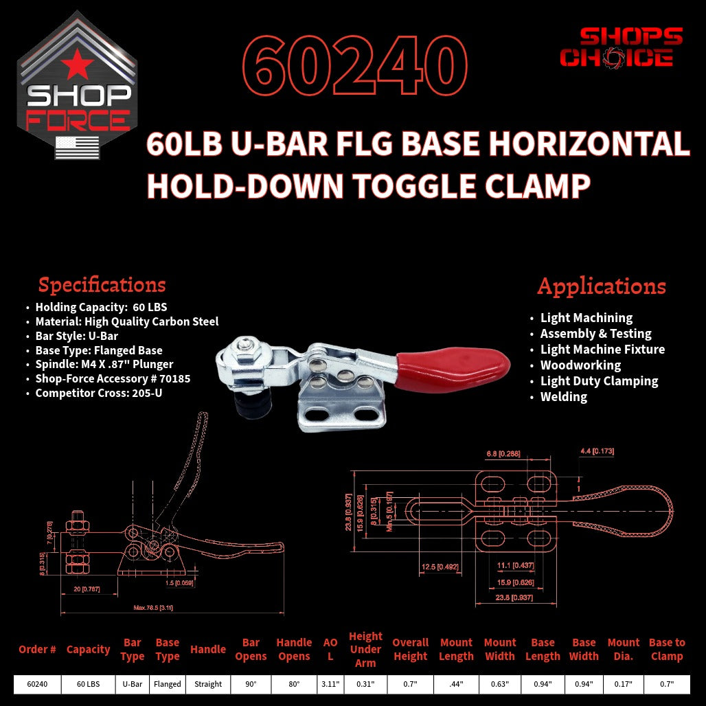 60LB U-BAR FLG BASE HORIZONTAL CLAMP - 60240 - Shop-Force
