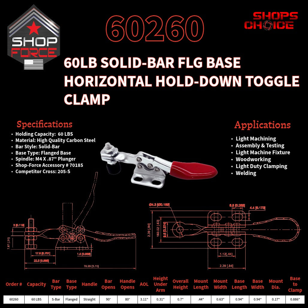 60LB SOLID BAR FLG BASE HORIZONTAL CLAMP - 60260 - Shop-Force