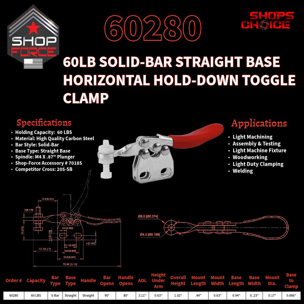 60LB SOLID BAR STRAIGHT BASE HORIZONTAL CLAMP - 60280 - Shop-Force