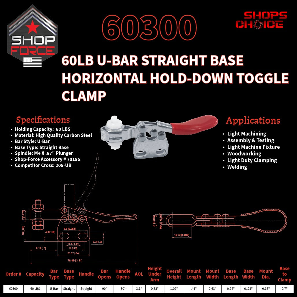 60LB U-BAR STRAIGHT BASE HORIZONTAL CLAMP - 60300 - Shop-Force