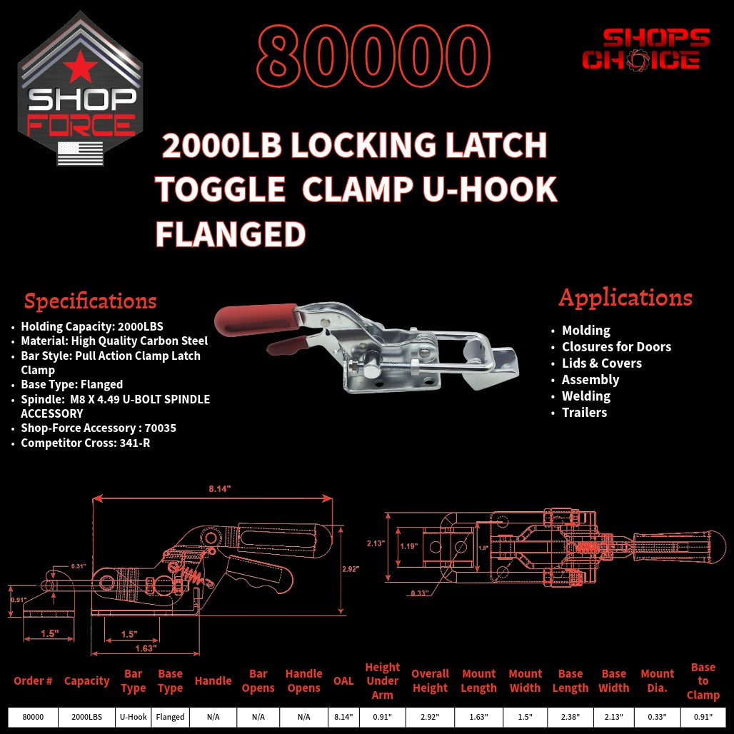 2000LB LATCH CLAMP - SELF LOCKING - 80000 - Shop-Force