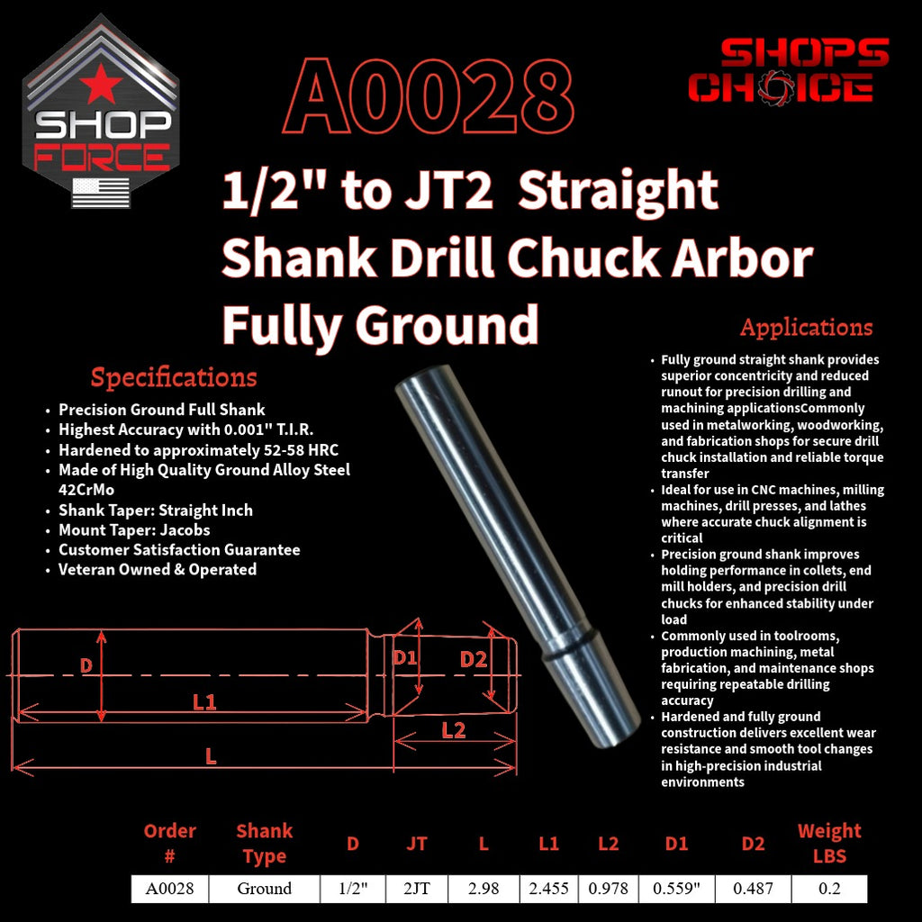A0028 Straight Shank Drill Chuck Arbor Ground Shank image 2