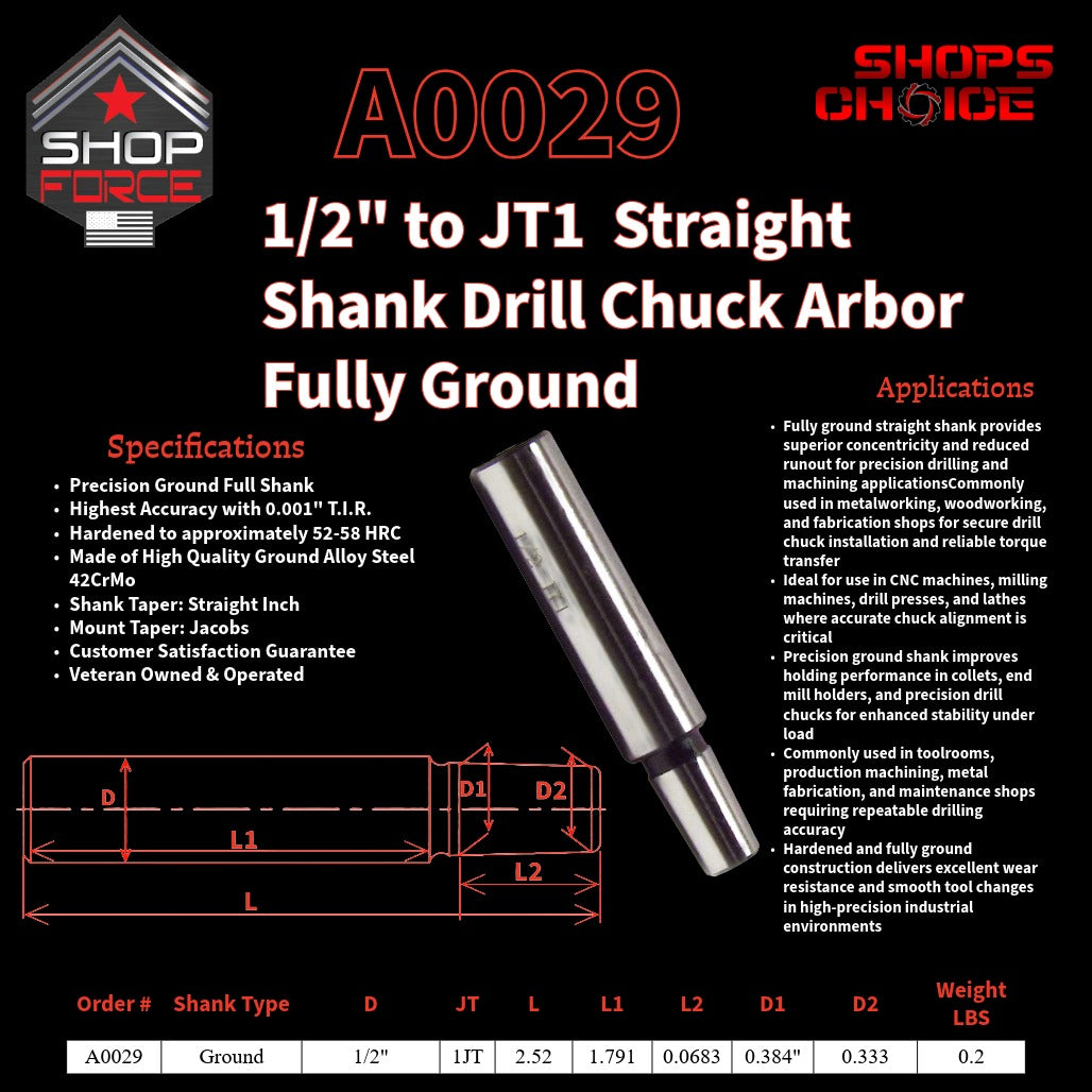 A0029 Straight Shank Drill Chuck Arbor Ground Shank image 2