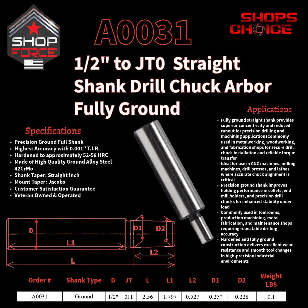 A0031 Straight Shank Drill Chuck Arbor Ground Shank image 2