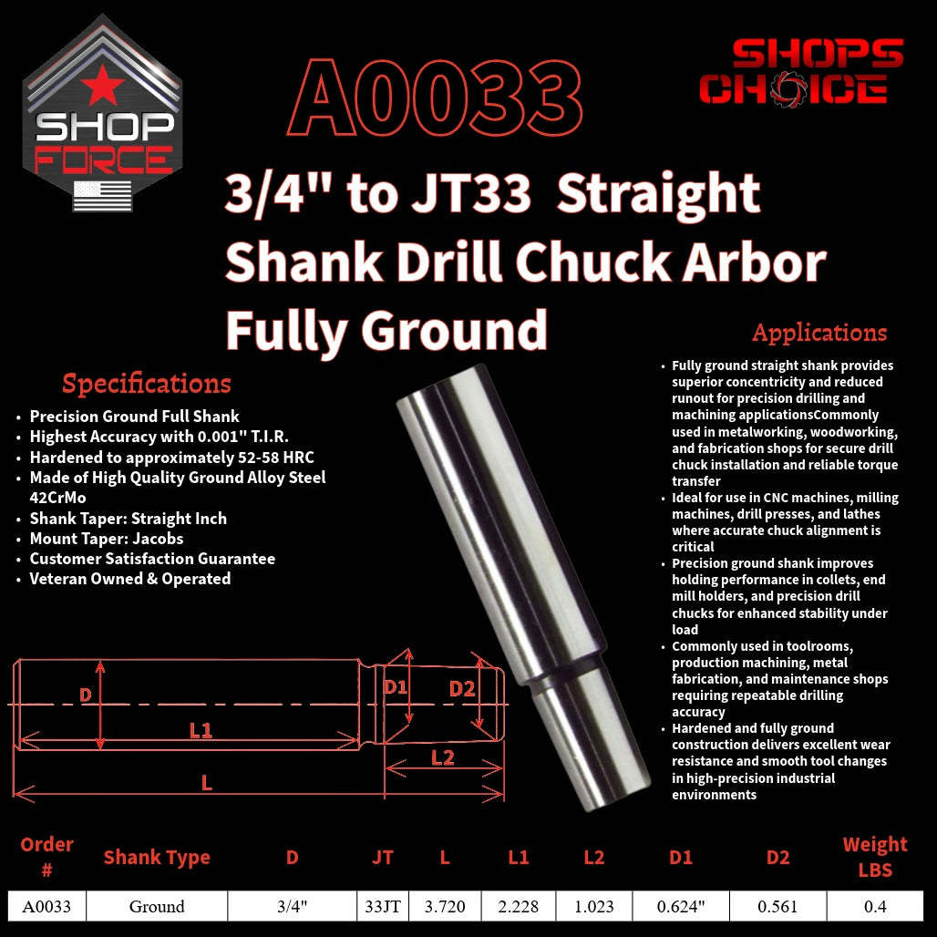 A0033 Straight Shank Drill Chuck Arbor Ground Shank image 2